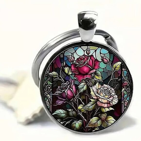 Stainless Steel ROSES Keyring Keychain Accessory - Picture 1 of 4